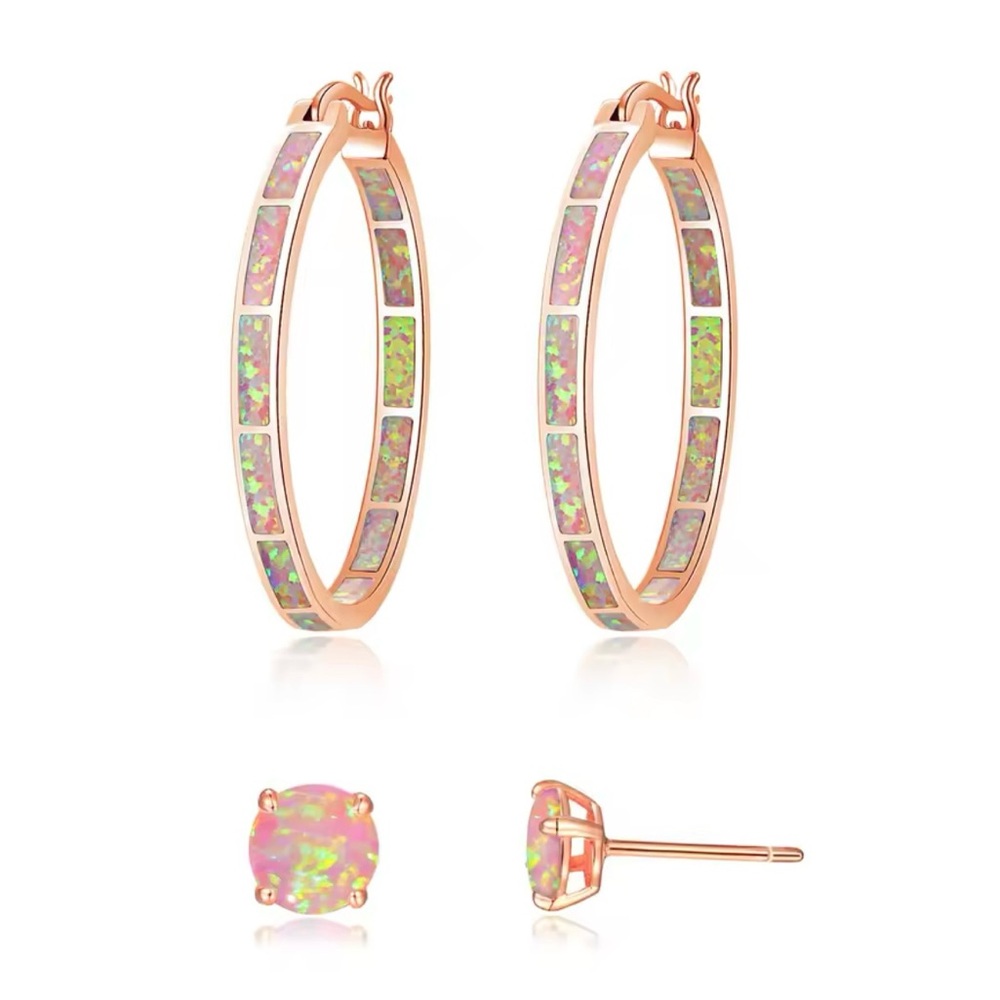 Opal Hoop & Stud Earrings in Rose Gold Setting